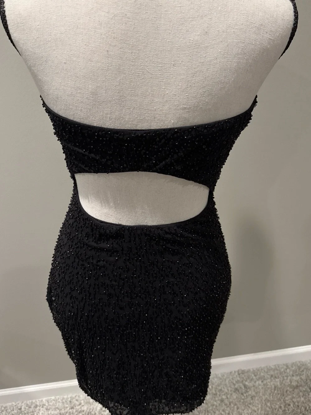 Strapless Black Beaded Dress with Floral Detail